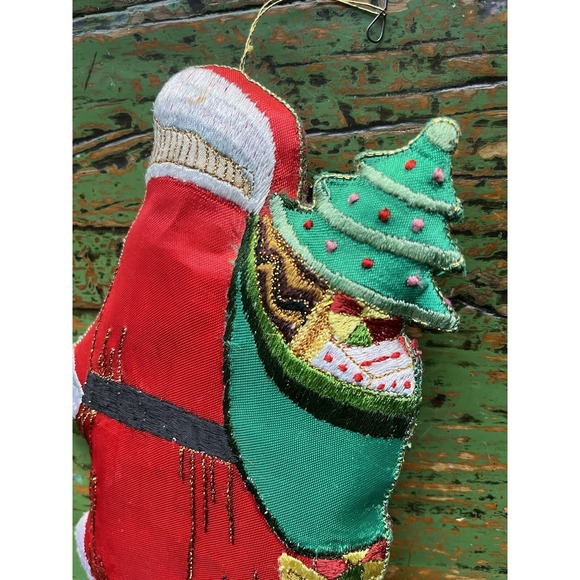 Old World Santa Embroidered Christmas Vintage Ornament Cloth Fabric Gold Thread - Picture 5 of 6